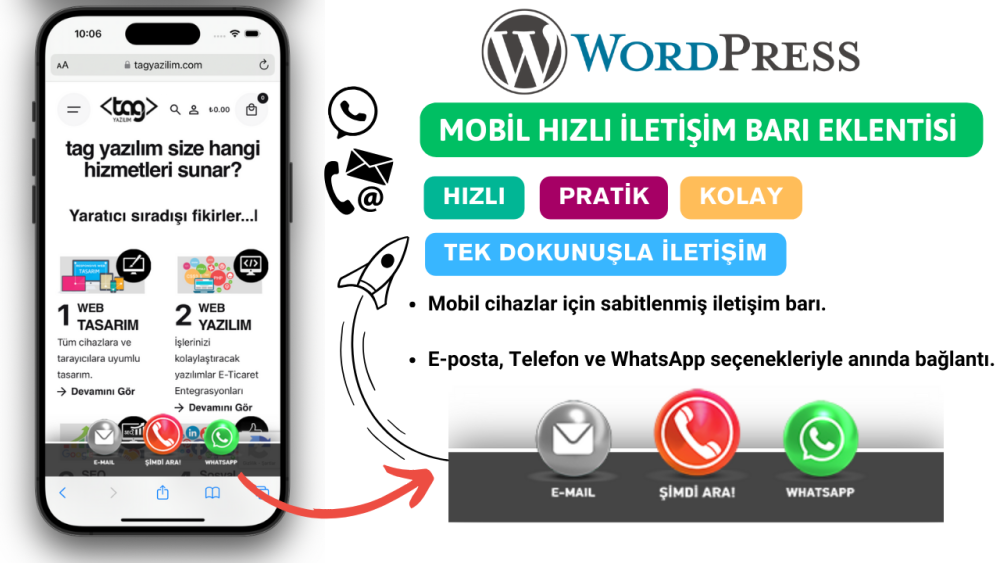 Wordpress Mobil Hızlı İletişim Barı Eklentisi (Şimdi Ara, Whatsapp, E-mail)