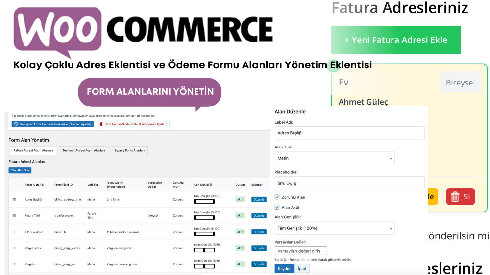 WooCommerce Kolay Çoklu Adres ve Ödeme Formu Alanları Yönetim Eklentisi