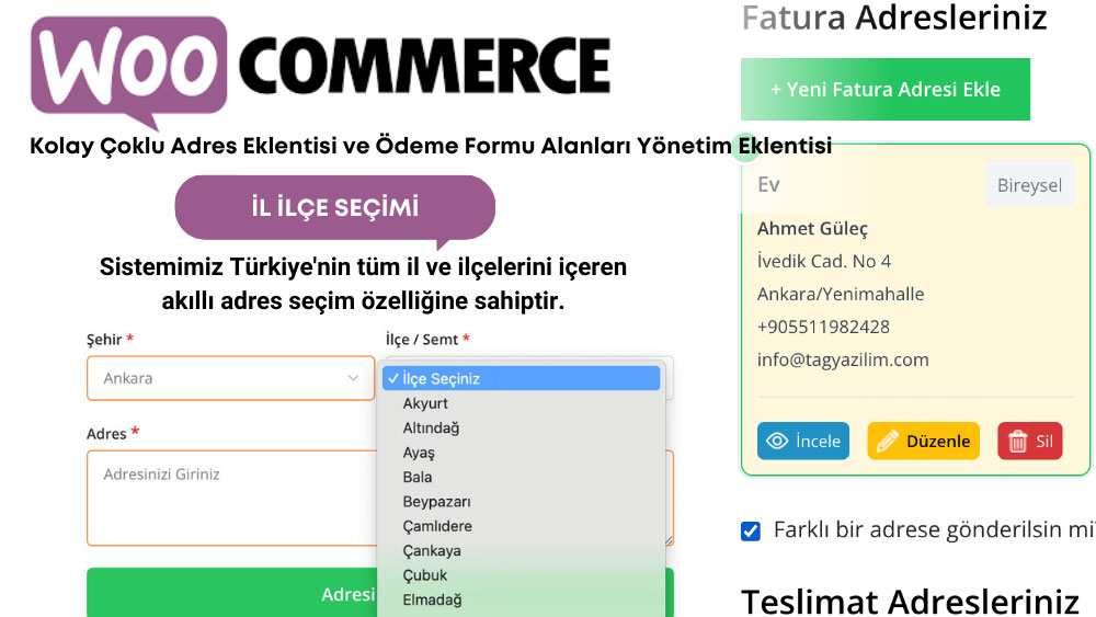 WooCommerce Kolay Çoklu Adres ve Ödeme Formu Alanları Yönetim Eklentisi