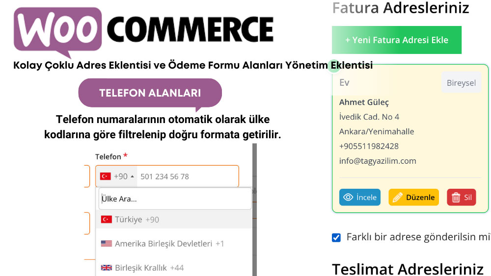 WooCommerce Kolay Çoklu Adres ve Ödeme Formu Alanları Yönetim Eklentisi