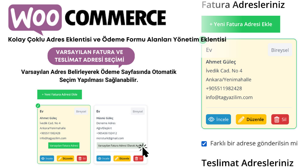 WooCommerce Kolay Çoklu Adres ve Ödeme Formu Alanları Yönetim Eklentisi