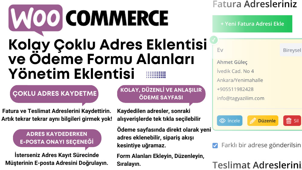 WooCommerce Kolay Çoklu Adres ve Ödeme Formu Alanları Yönetim Eklentisi